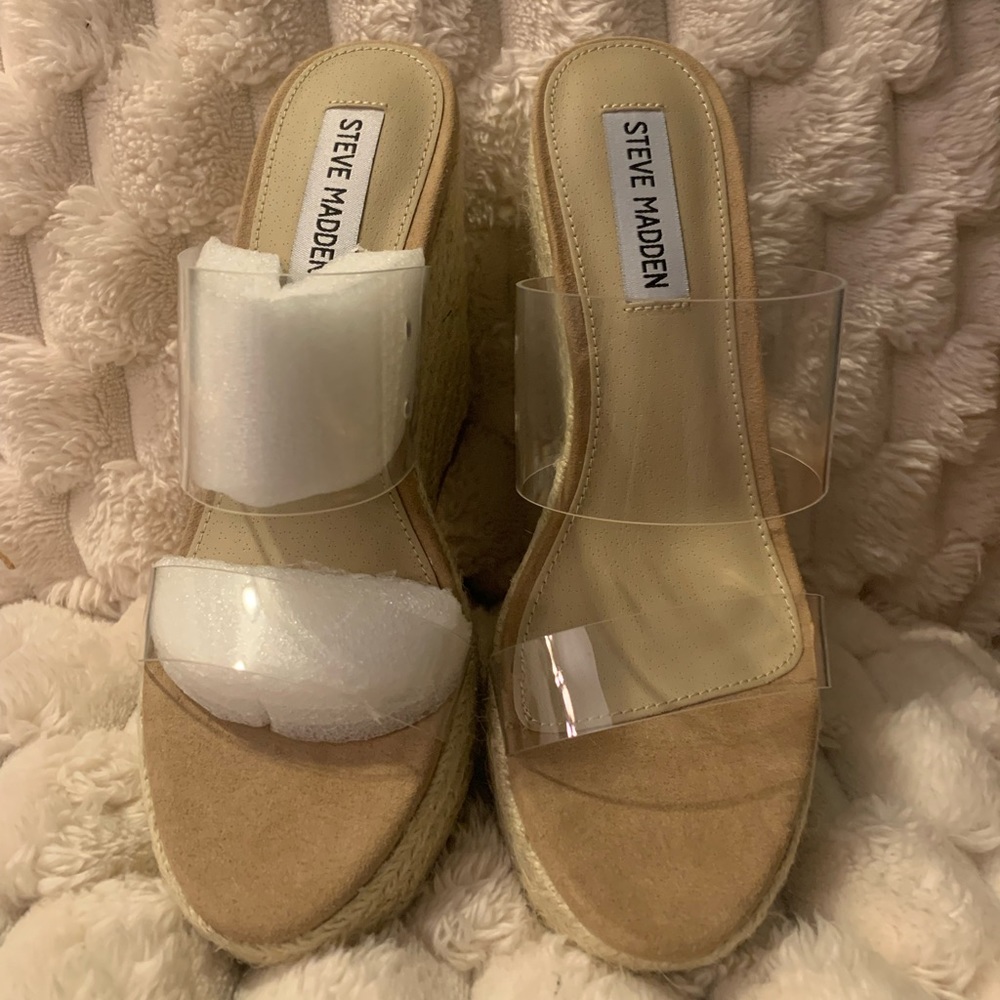 Steve Madden sandal wedges clear straps